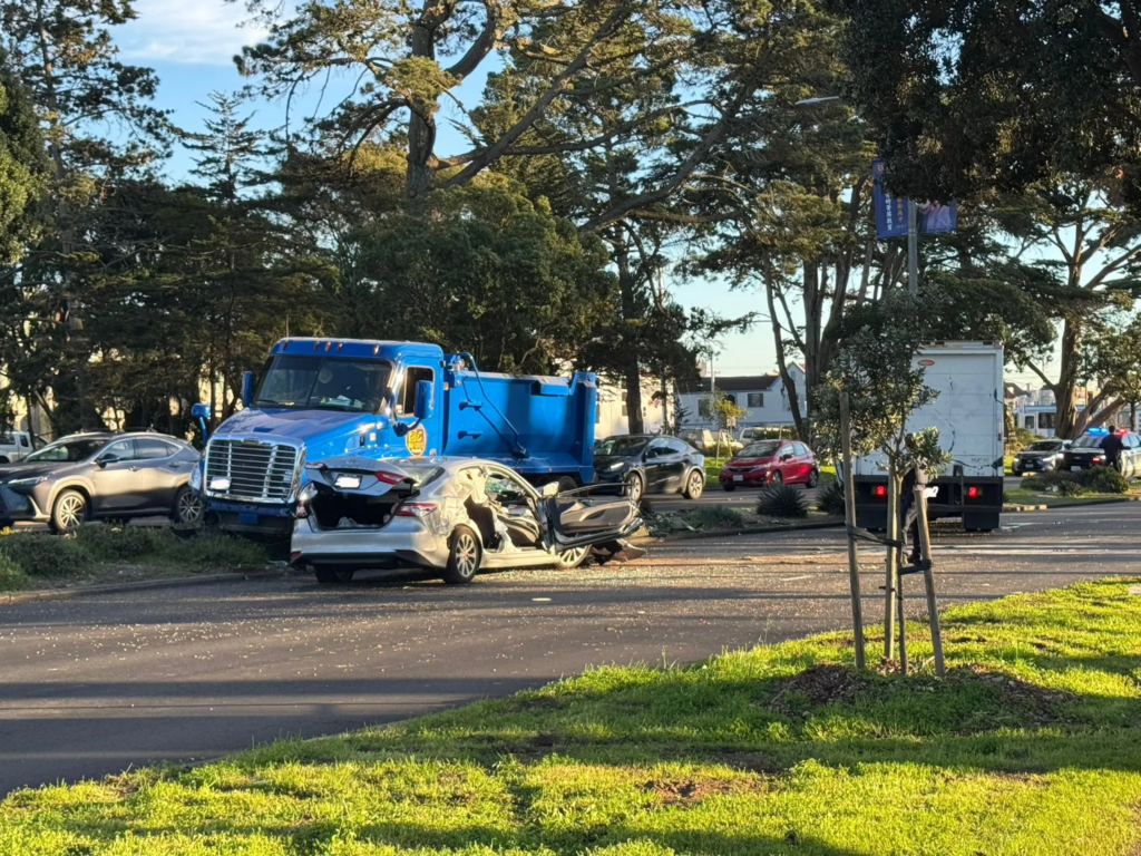 Serious truck versus car collision in San Francisco's Sunset District — personal injury attorney John J. Roach represents accident victims in the Sunset District
