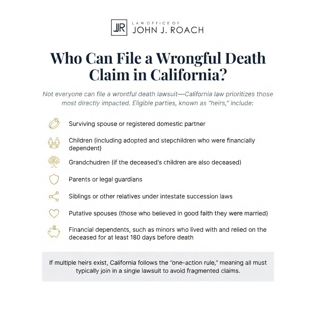 California wrongful death heirs eligible to file — CCP Section 377.60 surviving spouse children parents