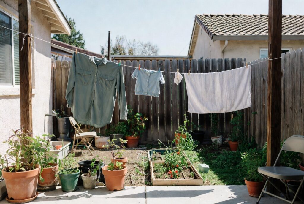 Patio trasero de hogar multigeneracional en Visitacion Valley — representación legal bilingüe para familias hispanas que comparten viviendas en el sur de San Francisco