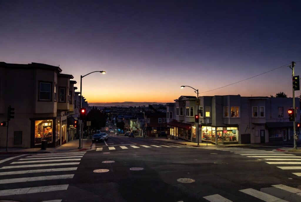 Intersección de Mission Street y Geneva Avenue en el Excelsior — uno de los corredores más transitados y peligrosos para peatones hispanos en el sur de San Francisco