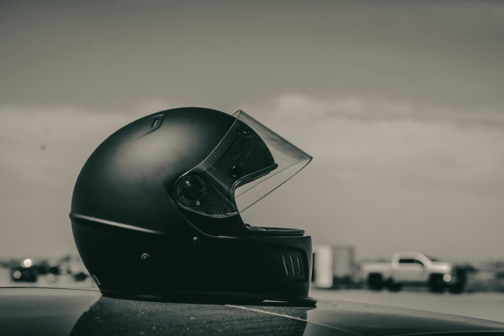 Motorcycle helmet and gear — San Francisco motorcycle accident attorney John J. Roach counters insurance company tactics to maximize rider compensation