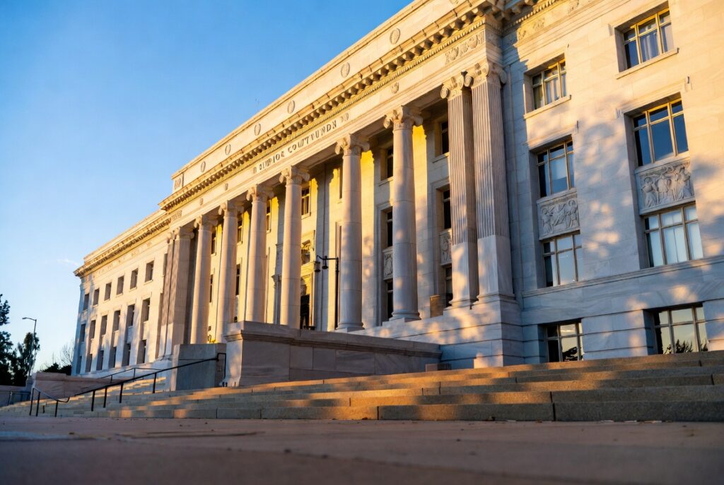 California courthouse exterior — trial readiness and verdict history maximize Bay Area personal injury case settlements