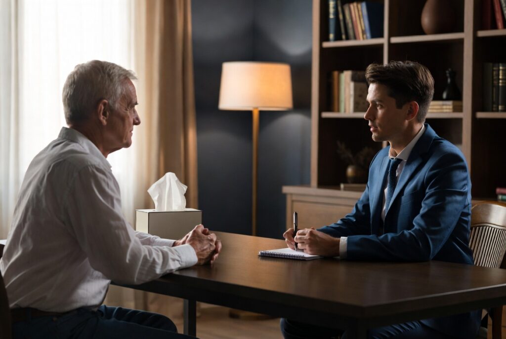 San Francisco personal injury attorney meeting with a family about an emotional distress claim.