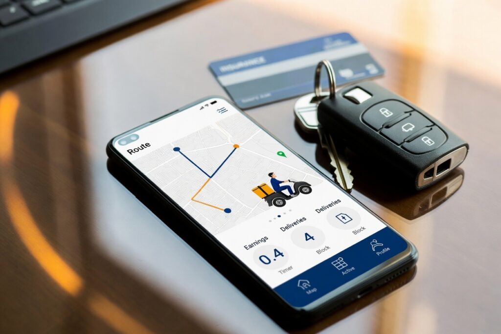 App data and insurance documents used to prove an Amazon Flex driver was actively delivering