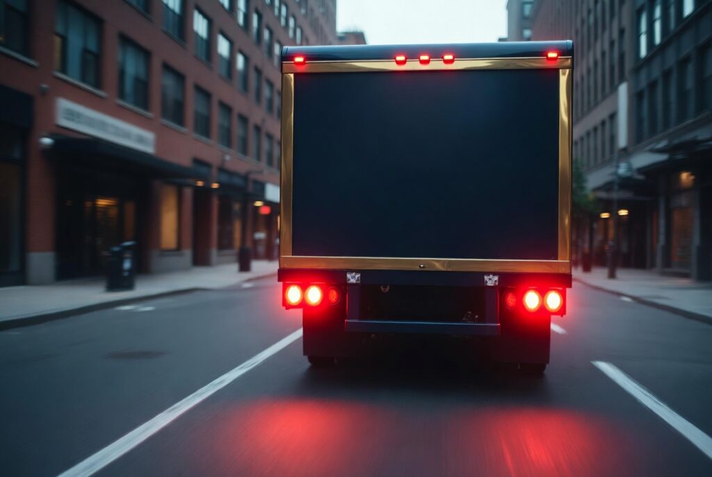 Delivery truck backing on a narrow San Francisco street, a common cause of UPS truck accidents