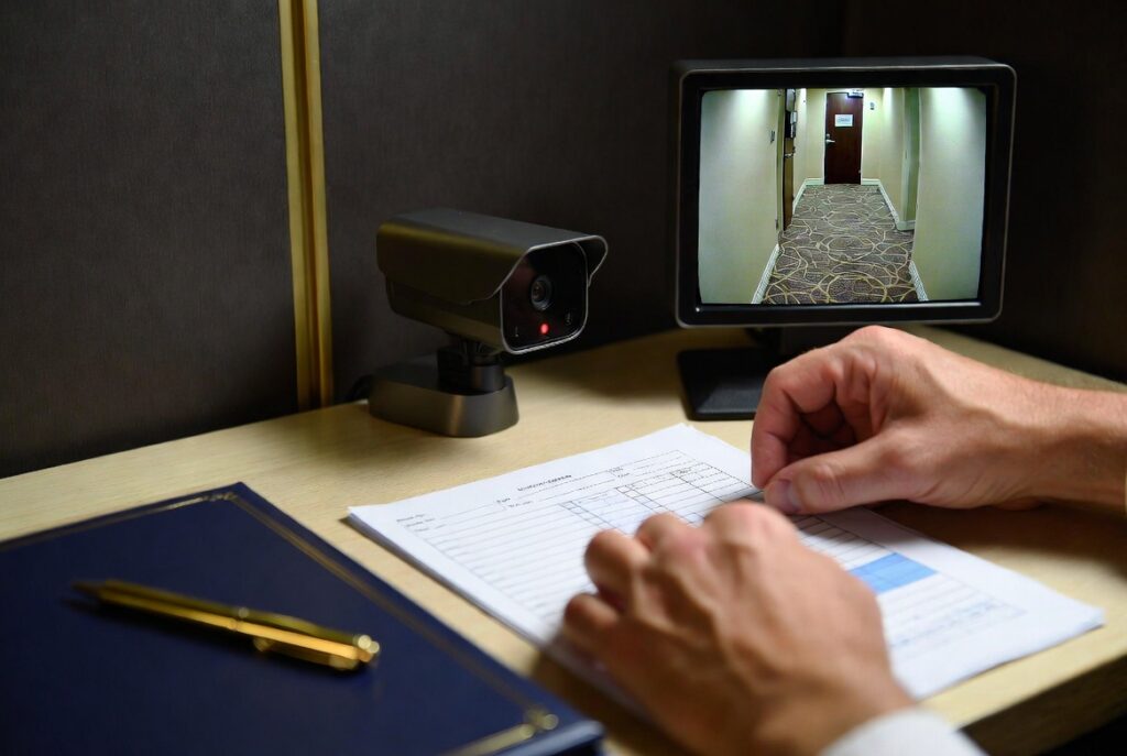 Hotel inspection logs and camera footage used to prove notice in a slip and fall case