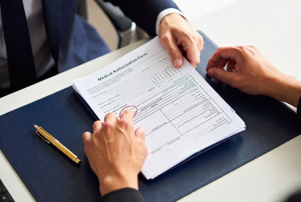 Attorney reviewing a medical authorization and release for hidden tactics