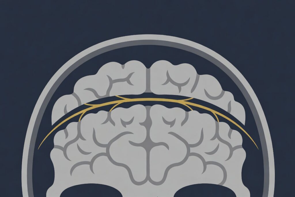 Anatomical diagram of the skull showing bridging veins and the subdural space where bleeding can collect after a skull fracture