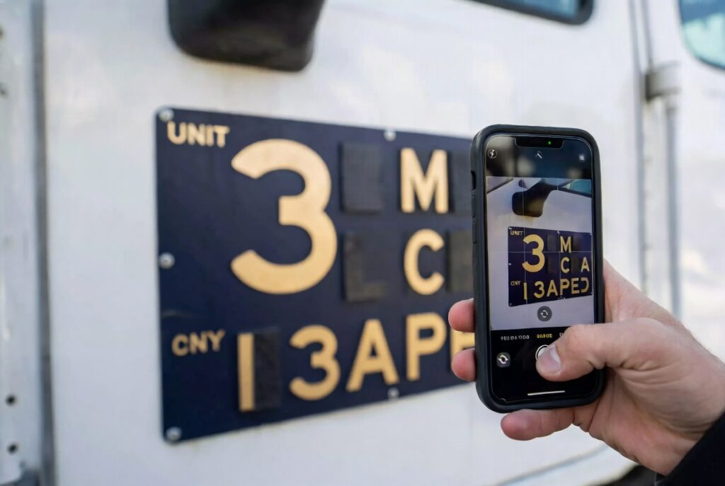 Photographing a delivery truck's placard and unit number after a San Francisco accident