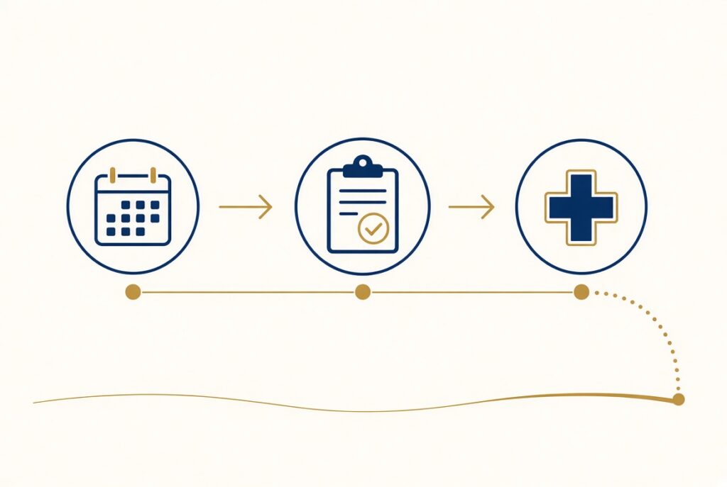 Checklist icons representing care and legal planning steps after a brain injury