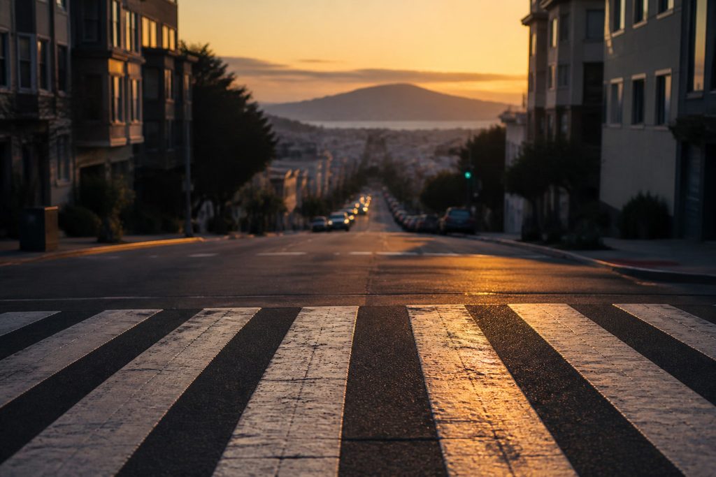 Cruce peatonal marcado en San Francisco donde un peatón con derecho de paso fue atropellado