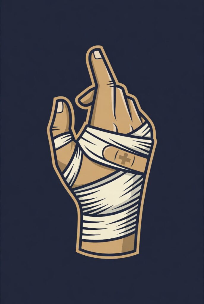 Icon of a bandaged hand with a medical cross representing burn injury treatment