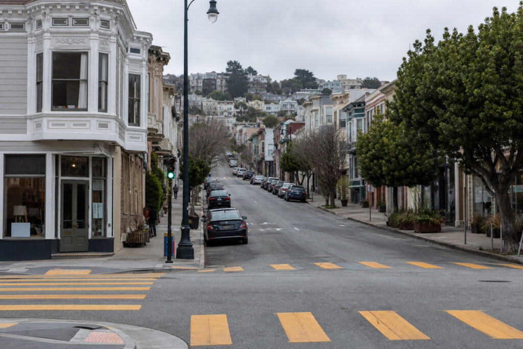 Painted crosswalk on a Noe Valley San Francisco residential street