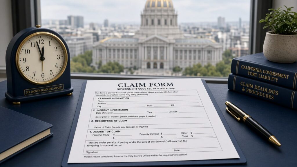 Government claim form and six-month deadline with San Francisco City Hall for Muni cable car injury claims