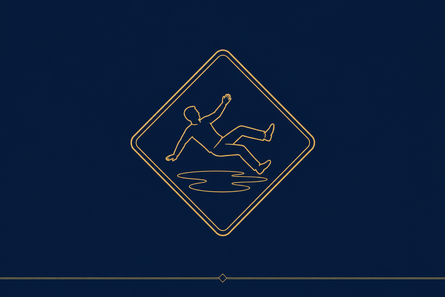 Navy and gold slip and fall emblem for California premises liability