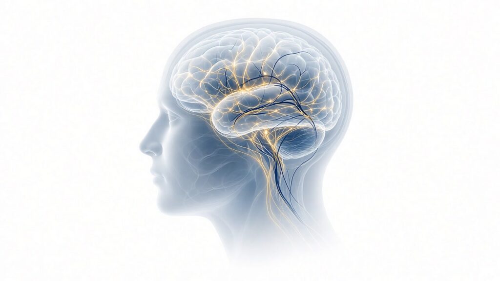 Abstract illustration of a brain with neural pathways showing why traumatic brain injury symptoms can be delayed after a ride